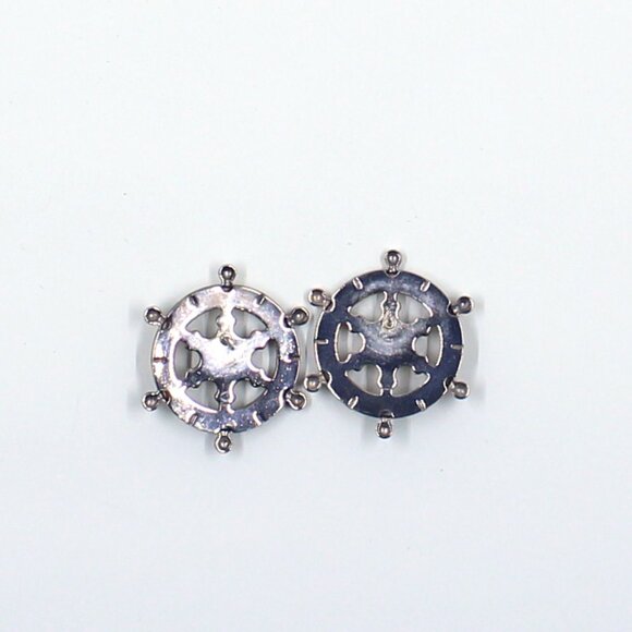 Unbranded Silver Tone Nautical Ship's Wheel Push Back Pierced Earrings - Picture 4 of 11